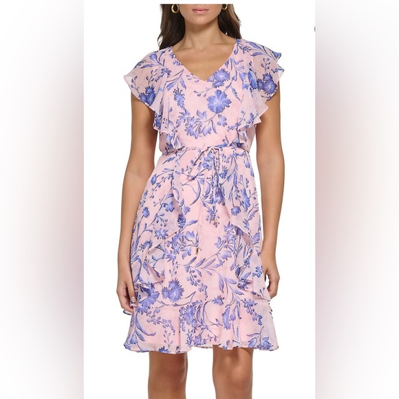 Tommy Hilfiger Dresses & Skirts - Tommy Hilfiger Ceramic Floral Fit-&-Flare Chiffon Dress